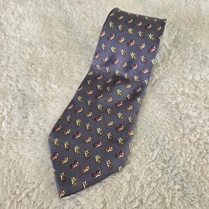 Salvatore Ferragamo Blue Tie with Horse Pattern 100% Silk